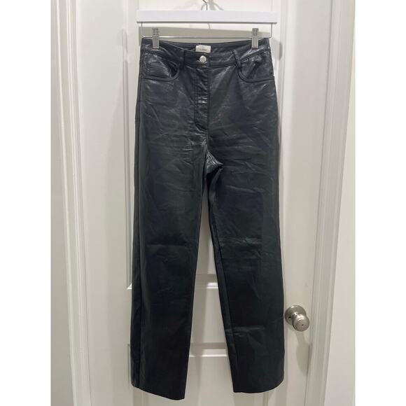 Aritzia Wilfred Melina Vegan Leather Black Straight Leg Pants Sz 4 - Picture 2 of 9
